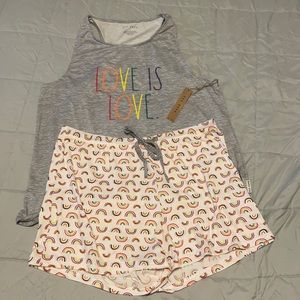 NWT Rae Dunn Love is Love Rainbow PJ Set